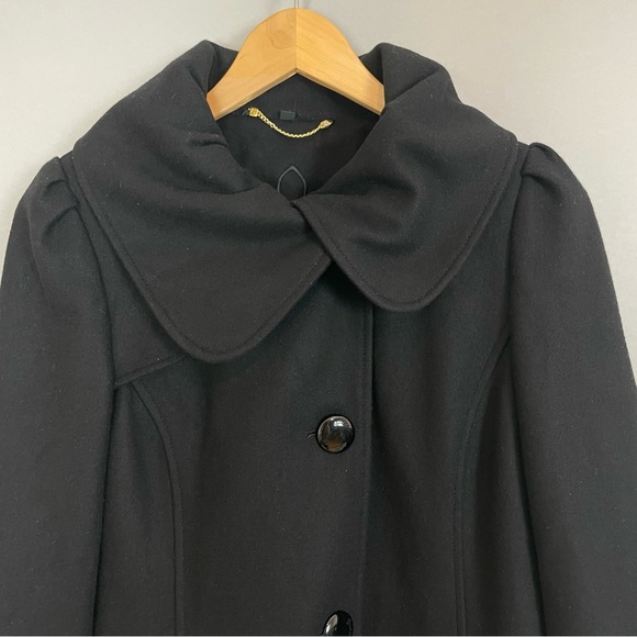 GUESS Coat Wool Blend Women Black Rounded Collar Size Medium Car‎ Coat Feminine - Picture 5 of 13